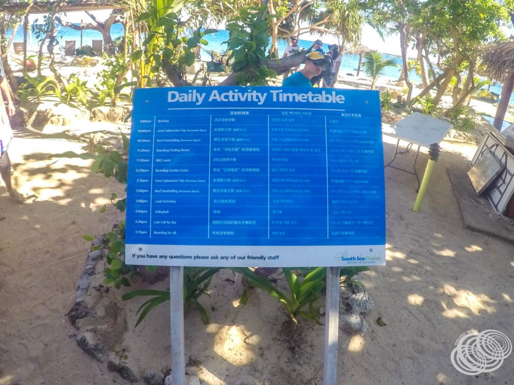 South Sea Island Activities Timetable