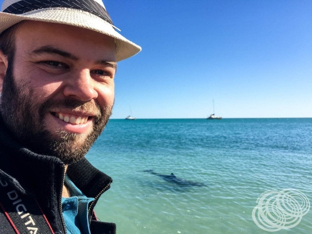 Matt with a Dolphin at Monkey Mia, Western Australia
