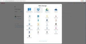 Odrive cloud storage selection within the web interface.