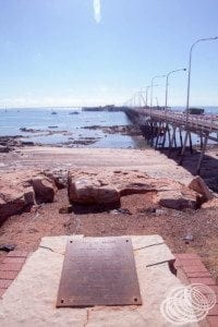 The pier and plaque at Broome Port