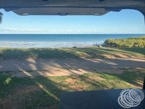The view from the back of our van at the Roebuck Bay Caravan Park