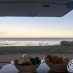 Dinner watching the sunset over the beach at Roebuck Bay Caravan Park