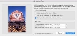 There are no options to set when changing the timestamp to the file creation date