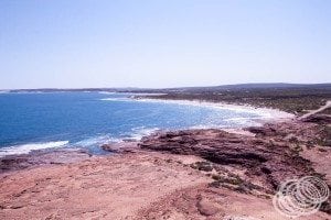 Looking back to Kalbarri from Red Bluff across Red Bluff Beach