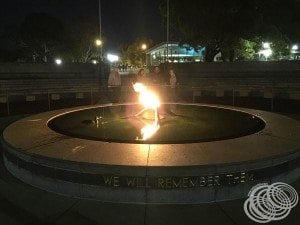 The Pool of Remembrance and Eternal Flame at Kings Park in front of the Whispering Wall