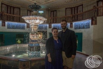 Us in front of the Aurora Fountain