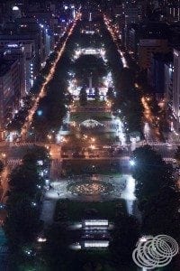 Odori Park lit up at night - the view from Sapporo TV Tower.