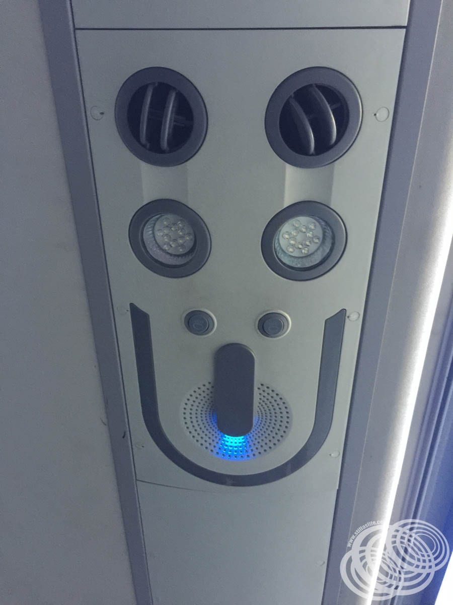 Air conditioning and lighting controls above my seat.