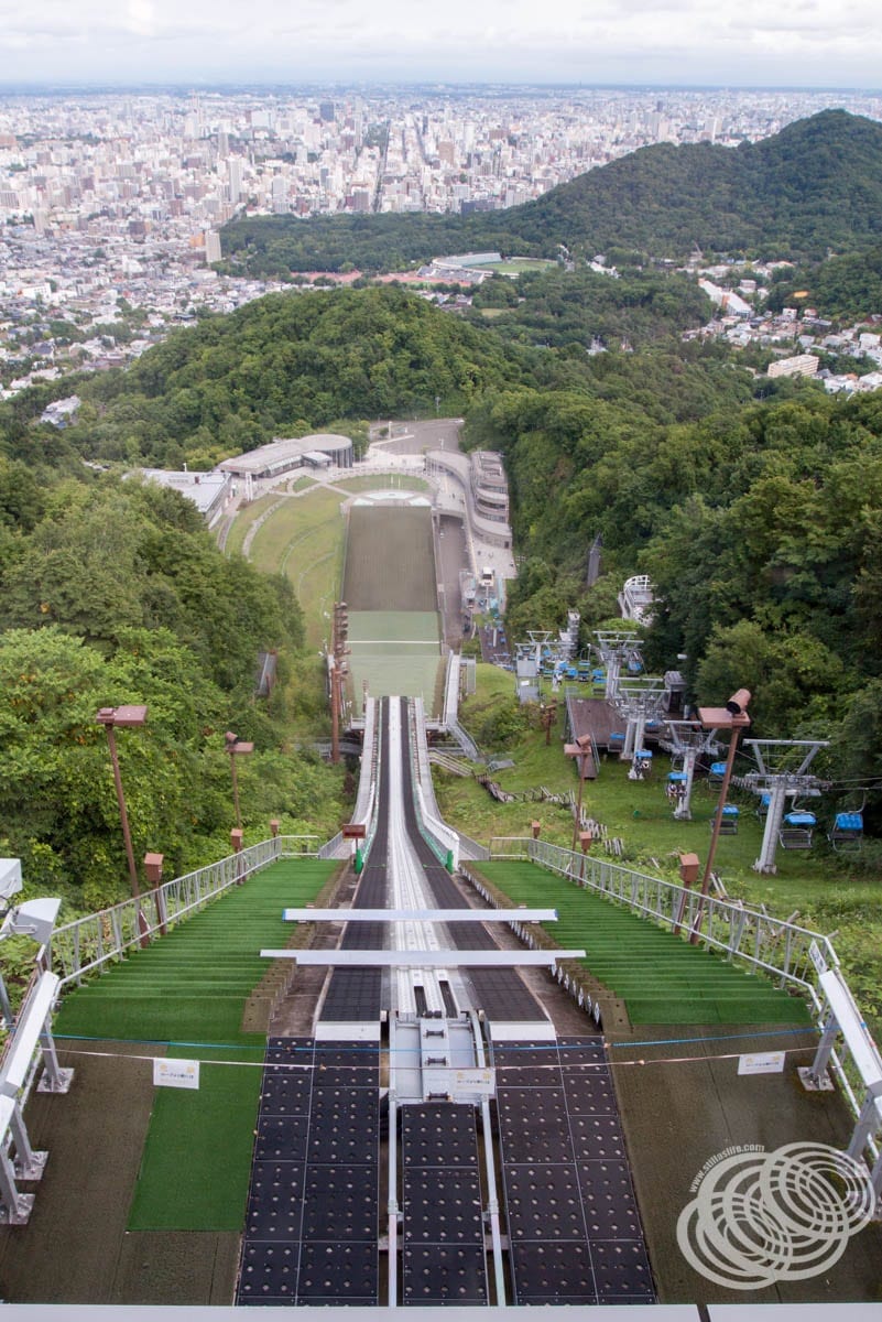Looking straight down the ski jump from the viewing lounge toward Sapporo.
