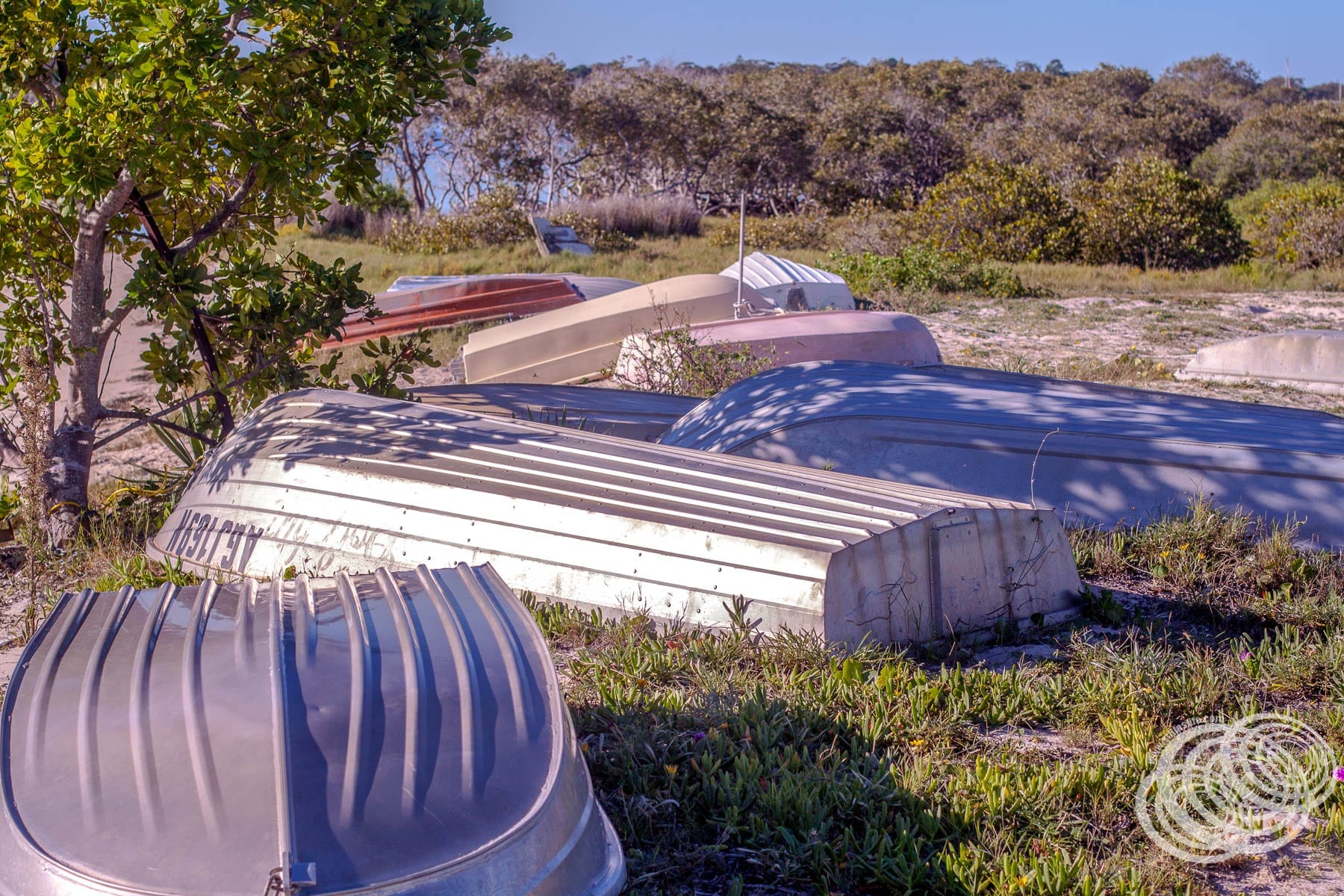 Boats Lined Up at Winda Woppa on the bank of the Myall River