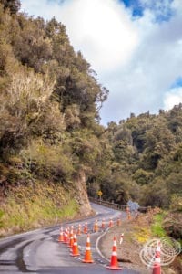 Bends and a wash out on the Old World Highway in New Zealand