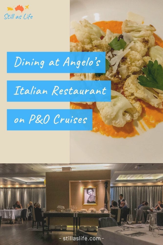 Dining at Angelos Italian Restaurant on P&O - Pinterest Image