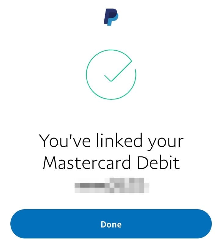PayPal Card Linked