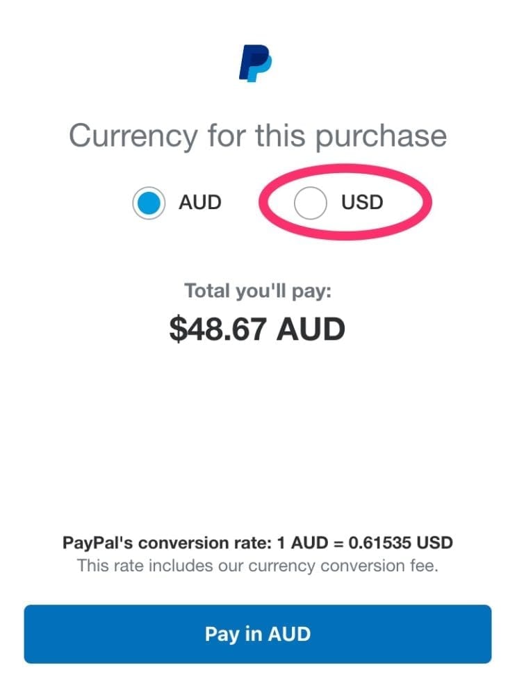 PayPal Change Currency