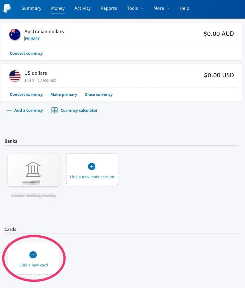 PayPal Money Screen - Link a new card