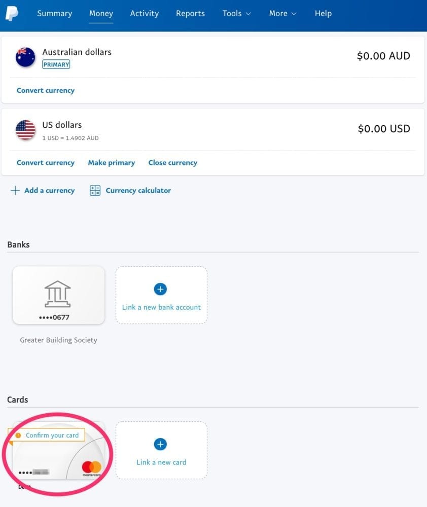PayPal Money with Card Linked