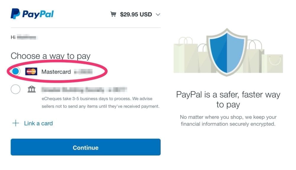 PayPal Payment Method Selection