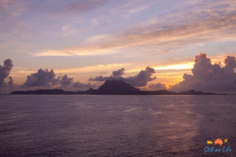 Sunrise cruising into Bora Bora