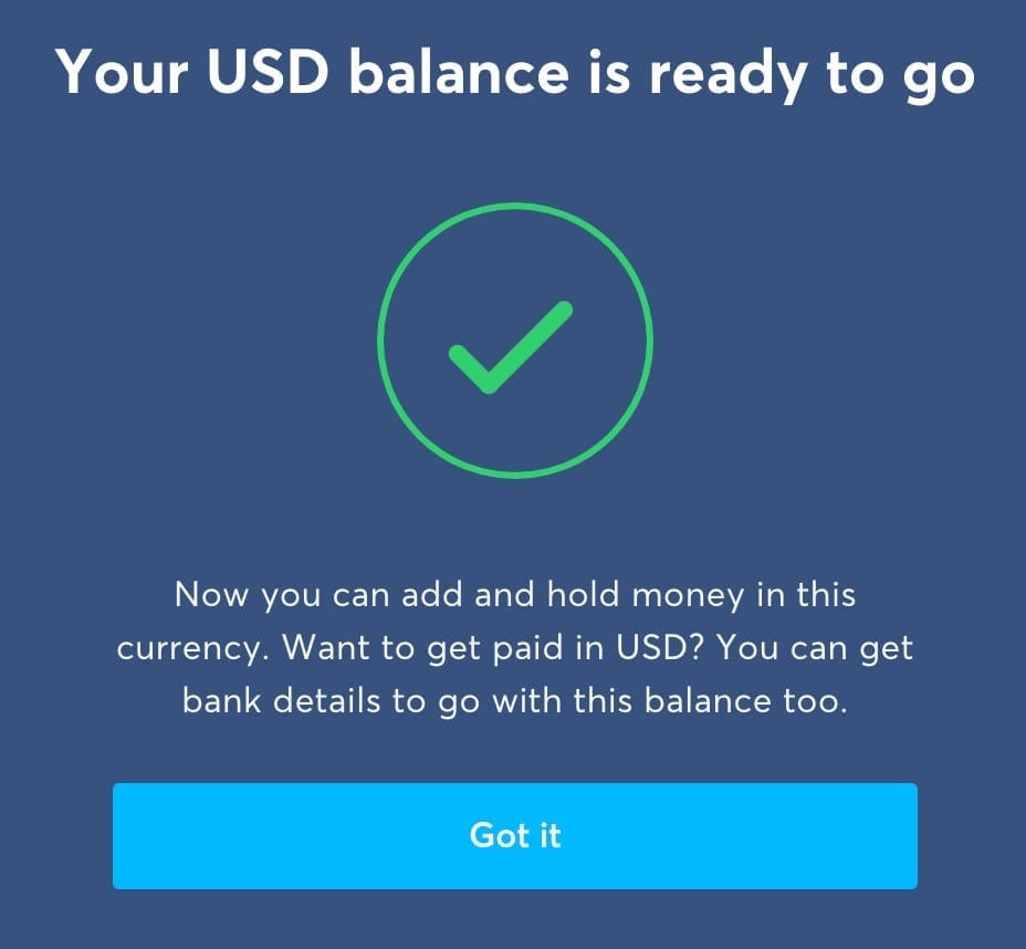 TransferWise USD Balance is ready to go