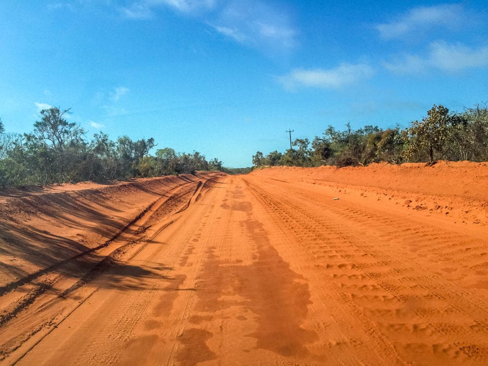 The dirt section of Gantheaume Point Road in Broome, on the way to Gantheaume Point