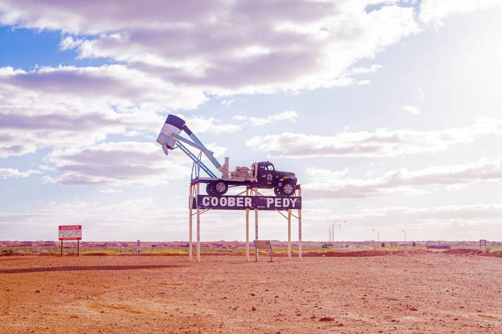 The iconic blower truck on the Coober Pedy welcome sign
